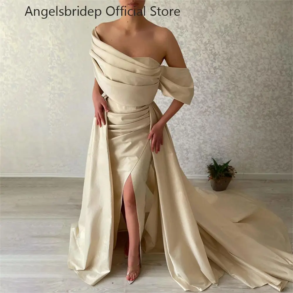 

Angelsbridep Elegant Mermaid Solid Evening Dresses One Shoulder Pleated Side Slit Prom Gowns Saudi Arabia Celebrity Party Gowns