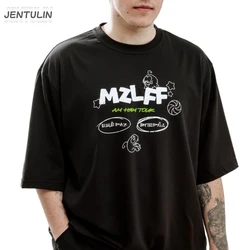 Oversized Men's Tshirt Streetwear Cartoon MZLFF Print Harajuku Hip Hop Korean Short Sleeve Y2k Tops Cotton Graphic Clothing Goth