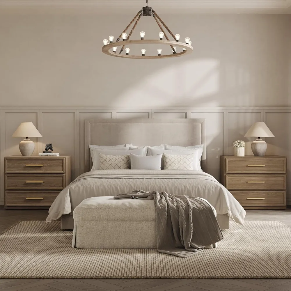 

Night Stand Set 2 Oversized Extra Large Nightstands Set of 2 Tall Bedside Side Table with 3 Drawers Storage Modern End Tables