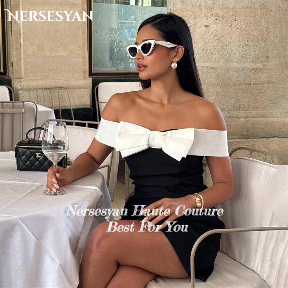 Sukienki mini na studniówkę Nersesyan Sexy Bow, z odkrytymi ramionami, linia A, satynowe sukienki na imprezę, bez pleców, krótkie sukienki na studniówkę, do klubu, szyte na miarę