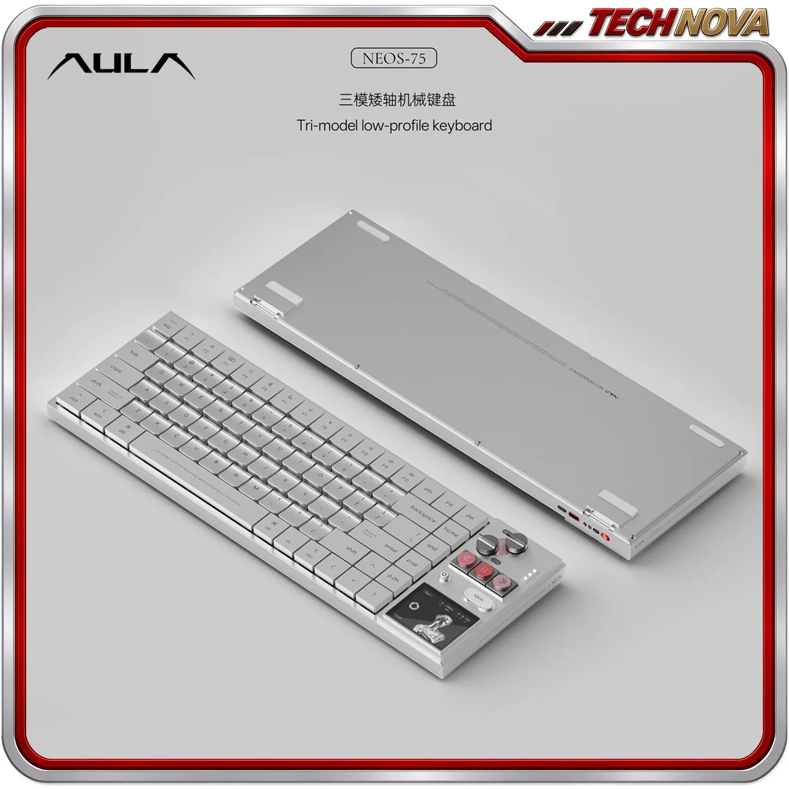AULA Neos75 New Renaissance All Aluminum Low Profile Keyboard Metal Keycaps 2.31 IPS Dual Knob Tri Mode for Office Mac Win