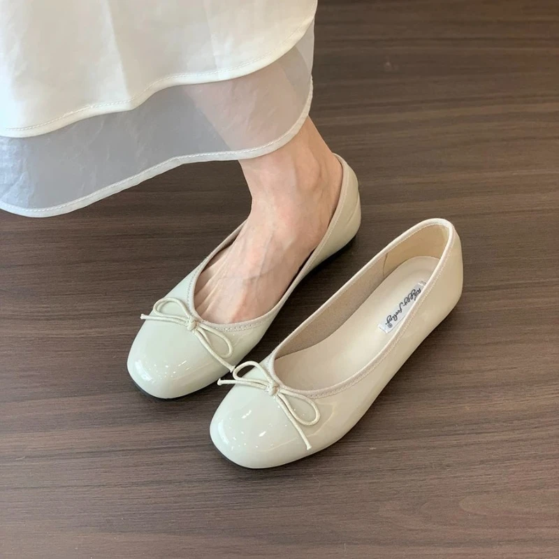 أحذية نسائية مسطحة بفيونكة عصرية للربيع والخريف طراز جديد أحذية فردية بفتحة ضحلة فرنسية كلاسيكية للنساء. #3