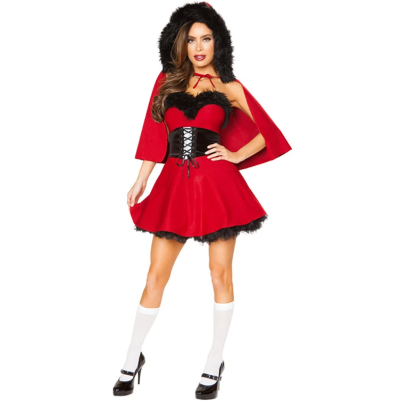 

New Women's Christmas Party Dress Xmas Costumes Miss Santa Claus Costume Red Riding Hood Cosplay