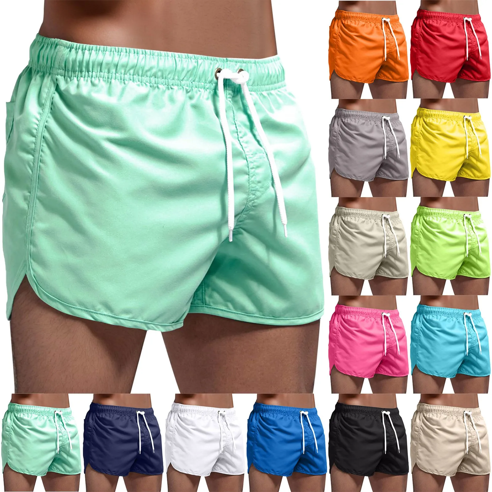 2024 Summer Men\'s Swimwear Shorts Brand Beachwear Sexy Swim Trunks Men Swimsuit Low Waist Breathable Beach Wear Surf