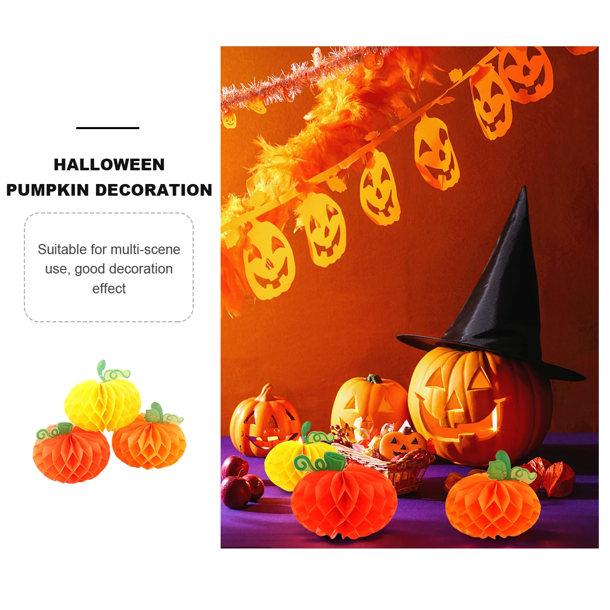 

6pcs Pumpkin Paper Honeycomb Decorations Colorful Foldable Hanging Balls for Halloween Party Home Festive DIY Decor