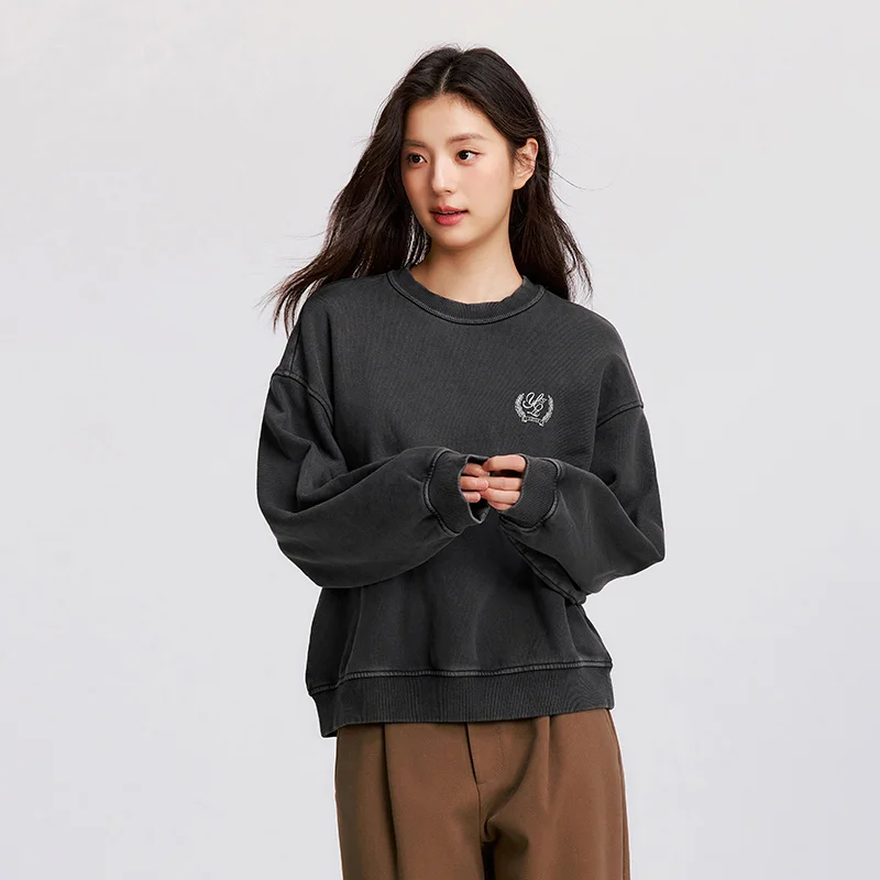 Semir بلايز المرأة الوزن الثقيل فضفاض قطرة الكتف الصوف غسلها البلوز ريترو 2025 الشتاء Bts ملابس الخريف