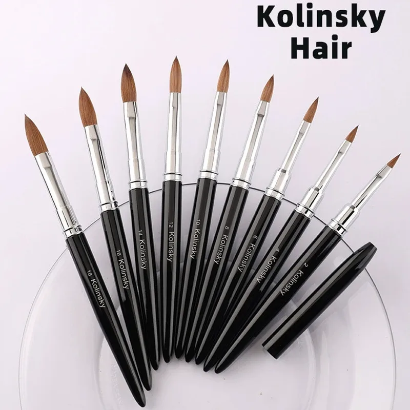 Kolinsky – brosse à ongles avec manche noir, 1 pièce, pour Nail Art, acrylique, Gel UV, stylo de sculpture, poudre liquide, bricolage, peinture des ongles, outils de dessin