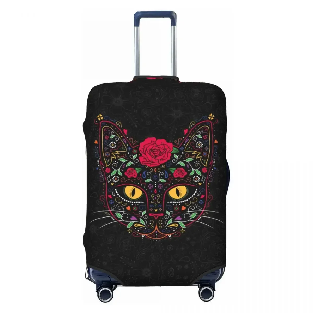 

Day Of The Dead Kitten Cat Sugar Skull Luggage Cover Protector Mexican Halloween Floral Travel Suitcase Covers for 18-32 Inch