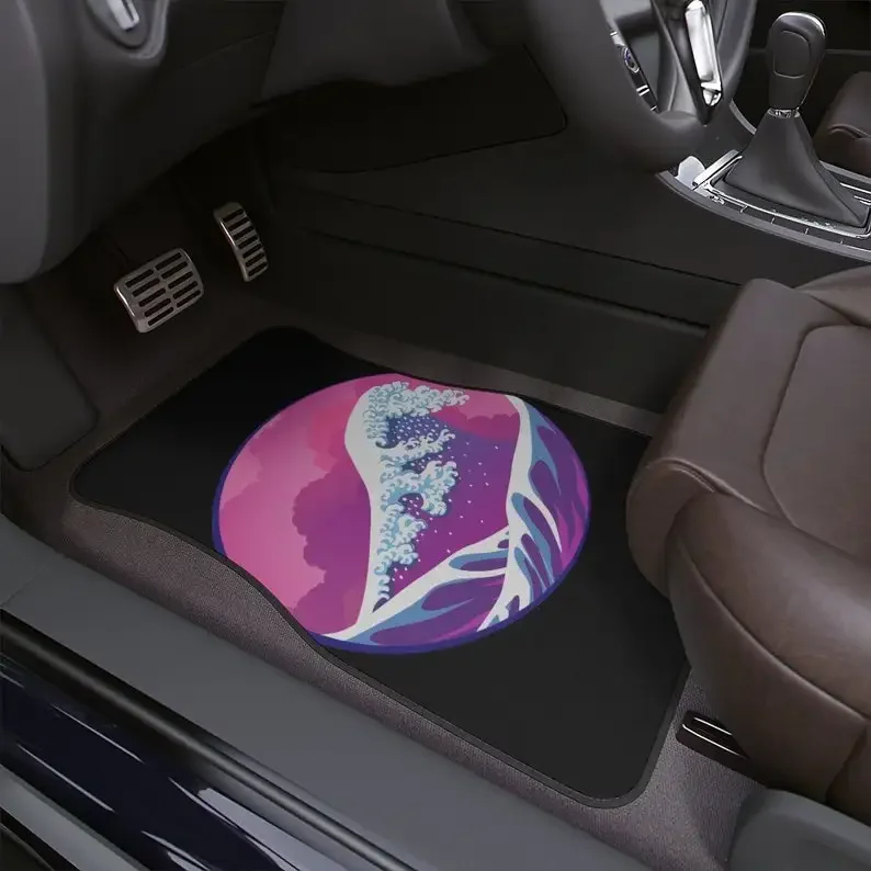 Vaporwave car floor mat, the great wave off kanagawa, cute car accessories for teens, japanese wave, women, futuristic, pink,pur