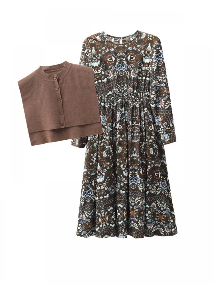 Haut de gamme imprimé fleuri Long Sve tricoté gilet taille Dr nouveauté automne hiver trajet Sle modèle de base coton 00%