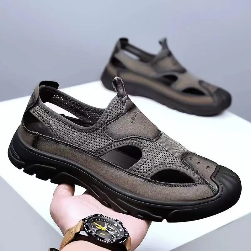

Sandals Men's 2026 Summer New Arrival Genuine Leather Mesh Cloth Breathable Driving Outdoor Casual Wading Shoes Beach Shoes