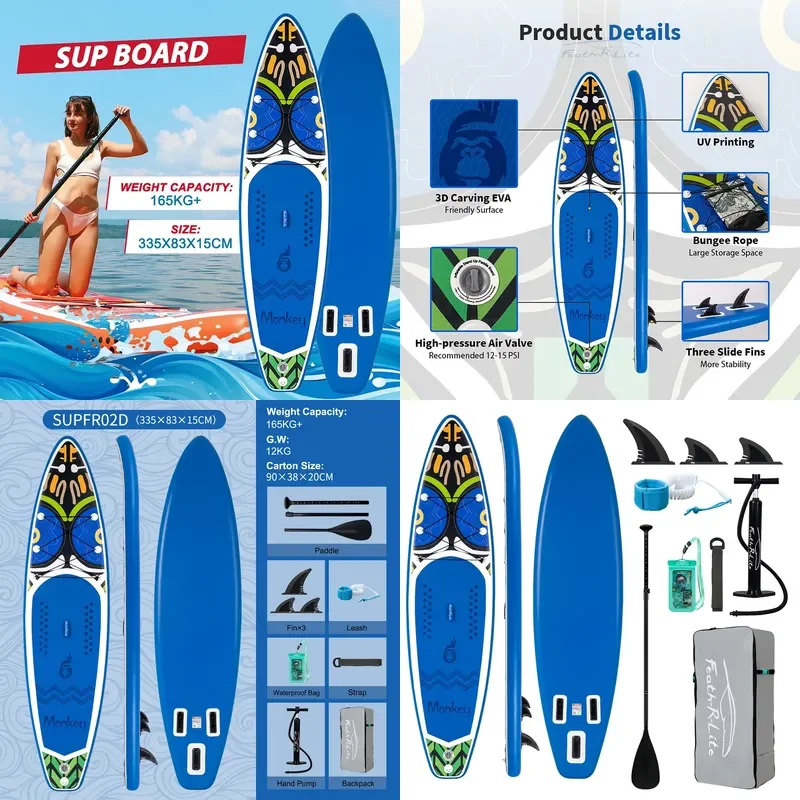 Funwater Stand up Paddle Board Durable Drop Stitch Inflatable Paddle Board 335cm Extra Wide High Stability 190kg SUP Board