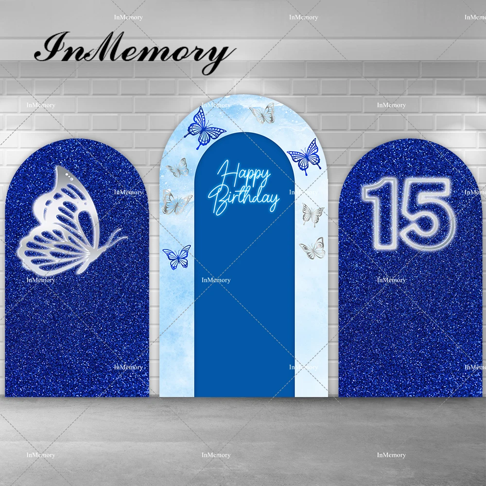 

Butterfly Royal Blue Glitter Arch Backdrop Cover Sweet Girls 15 16th Birthday Party Chiara Wall Banner Photography Backgrounds