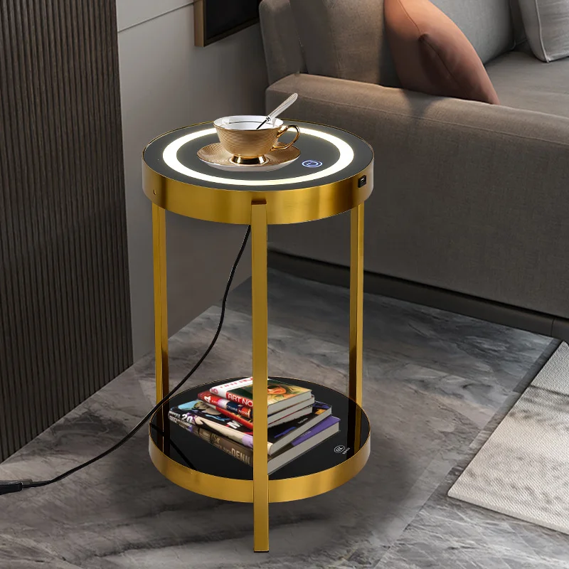 modern sofa side metal creative bedroom bedside table with tea table floor lamp living room wireless charging nightstand