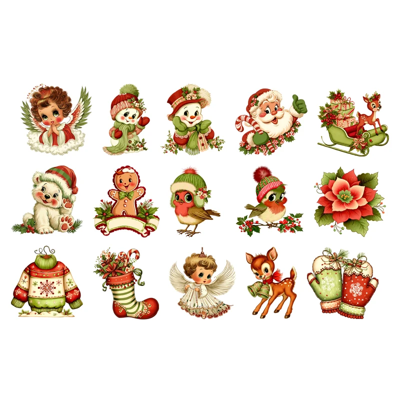 

Christmas Heat DTF Transfer Vintage Christmas Angel Snowman Sticker For T Shirts DIY Blue Series Iron On Print Patches Winter