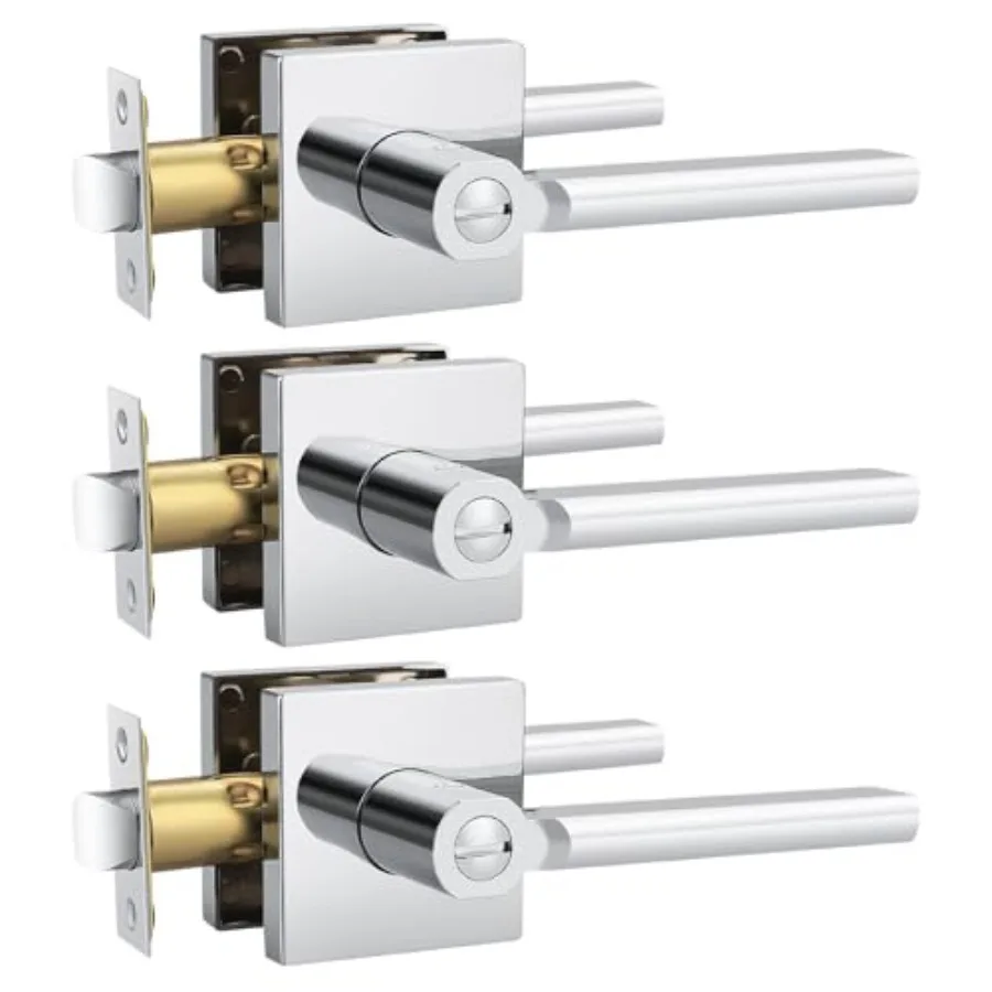 

Packs Door Handles Interior Door knob Privacy Lever Square Keyless Lock for Bedroom or Bathroom Right and Left Side Door Lock