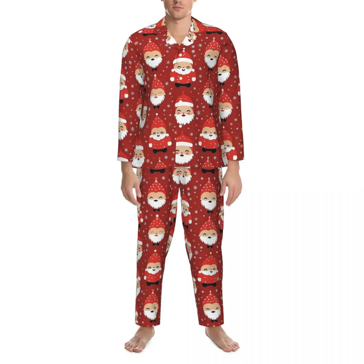 Cute Cartoon Santa - Christmas Holidays Pajamas Mens Kawaii Sleep Nightwear Autumn Two Piece Casual Oversize Graphic Pajama Sets