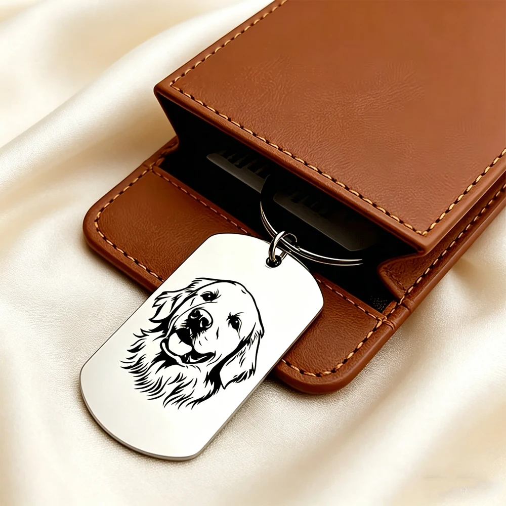 Custom Golden Retriever Avatar Carving Metal Dog Tag Keychain Cute Pet Theme Pendant Exclusive Gift for Dog Lovers Pet Memorial