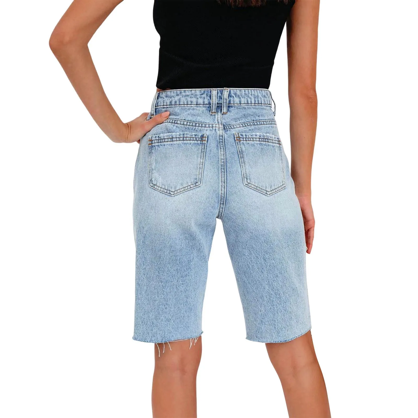 2024 New Cycling Denim Shorts Woman Fashion High Waist Hole Five-Point Shorts Washed Summer Thin Ripped Destroyed Short Jeans