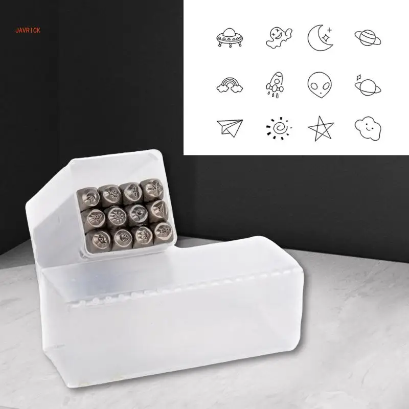 Fashionable Multiple Shaped Sturdy Steel Stamp Set 12 Pieces 3MM Steel Accessory for Jewelry Making and Leather Projects