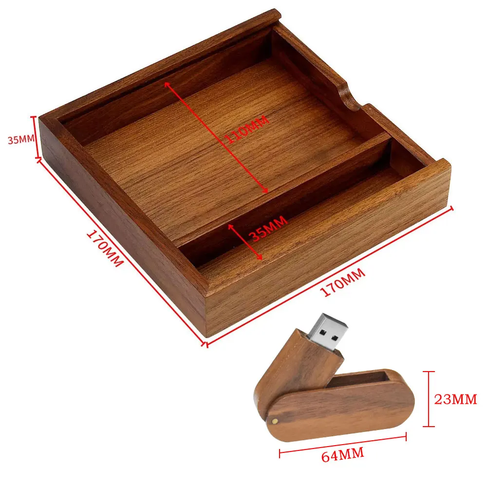1pcs USB 3.0 Flash Drive maple/walnut wood box Pen Drive Free custom logo Memory Stick Photography Wedding Gift Pendrive 64Gb