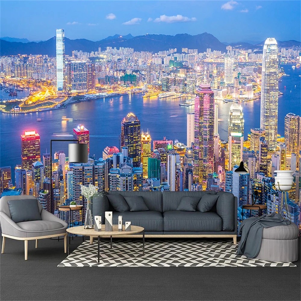 custom City night scene wallpaper extension space photo TV background wall paper bar office restaurant 3D mural wall stickers