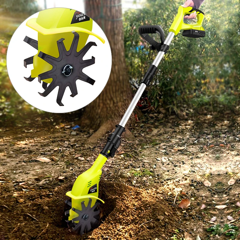 Handheld Tiller 20V Cordless Electric Ripper Lithium Rotary Mini Cultivator Machine Portable Grass Weeder Cultivator Garden Tool