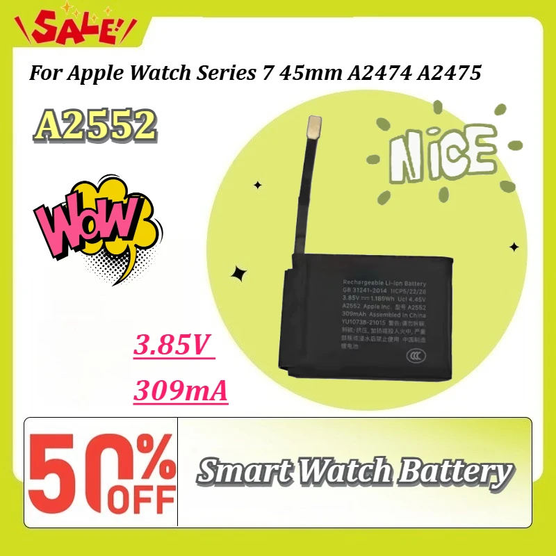 A2552 3.85V 309mAh High Capacity Rechargeable Li-ion Smart Watch Replacement Battery For Apple Watch Series 7 45mm A2474 A2475