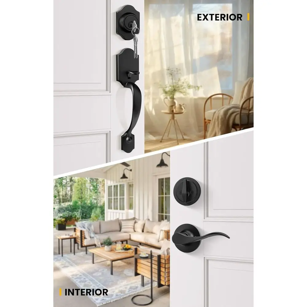 ront Türschloss-Set, schwarzer ront Türgriff und Riegel-Set, Türschloss-Set für Außentür, Ront Türgriff-Set