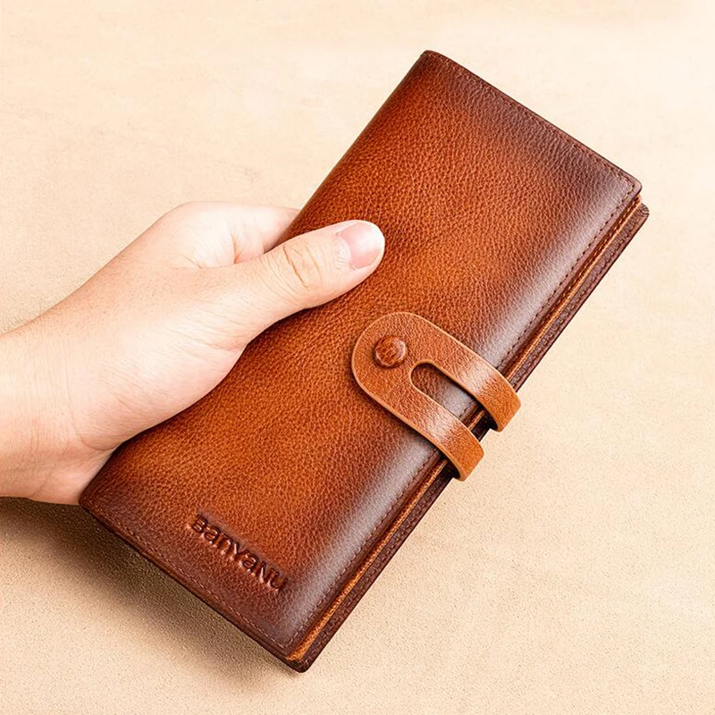 Business Man 100% Cowhide Genuine Leather Wallet Travel Anti RFID Card Holder Long Purse for Men