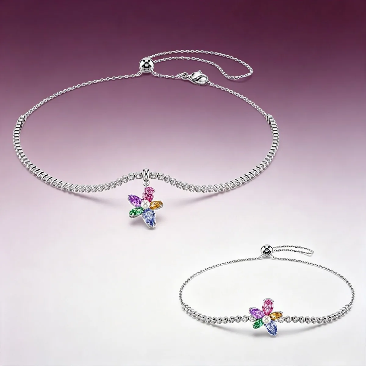 Multicolor CZ Flower Dragonfly Jewellery Set for Women