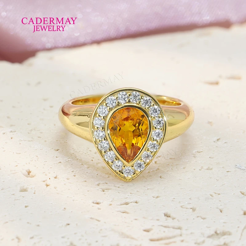 Lab Sapphire Pinky Ring 925 Silver 5x7mm Pear Shape Dark Yellow Lab Grown Sapphire Moissanite Halo Ring Women Men