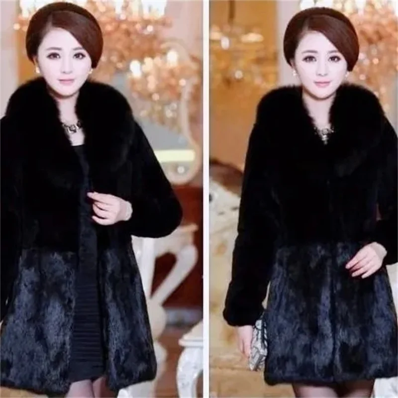 Senhoras coreanas moda comprimento médio de pelúcia superior outwear inverno feminino high-end casaco de pele do falso 2025 feminino tamanho grande 6xl jaqueta de pele