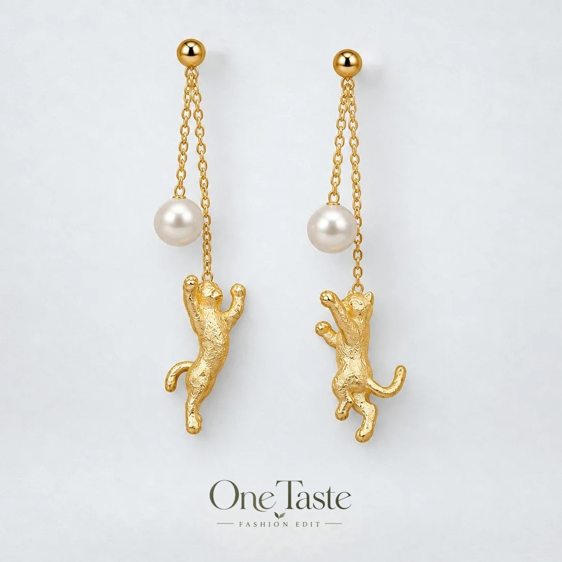 Pearl Cute Cat Long Chain Charm Dangle Drop Earrings Women Girl Unique Animal Statement Earring With 925 Silver Posts Party Gift