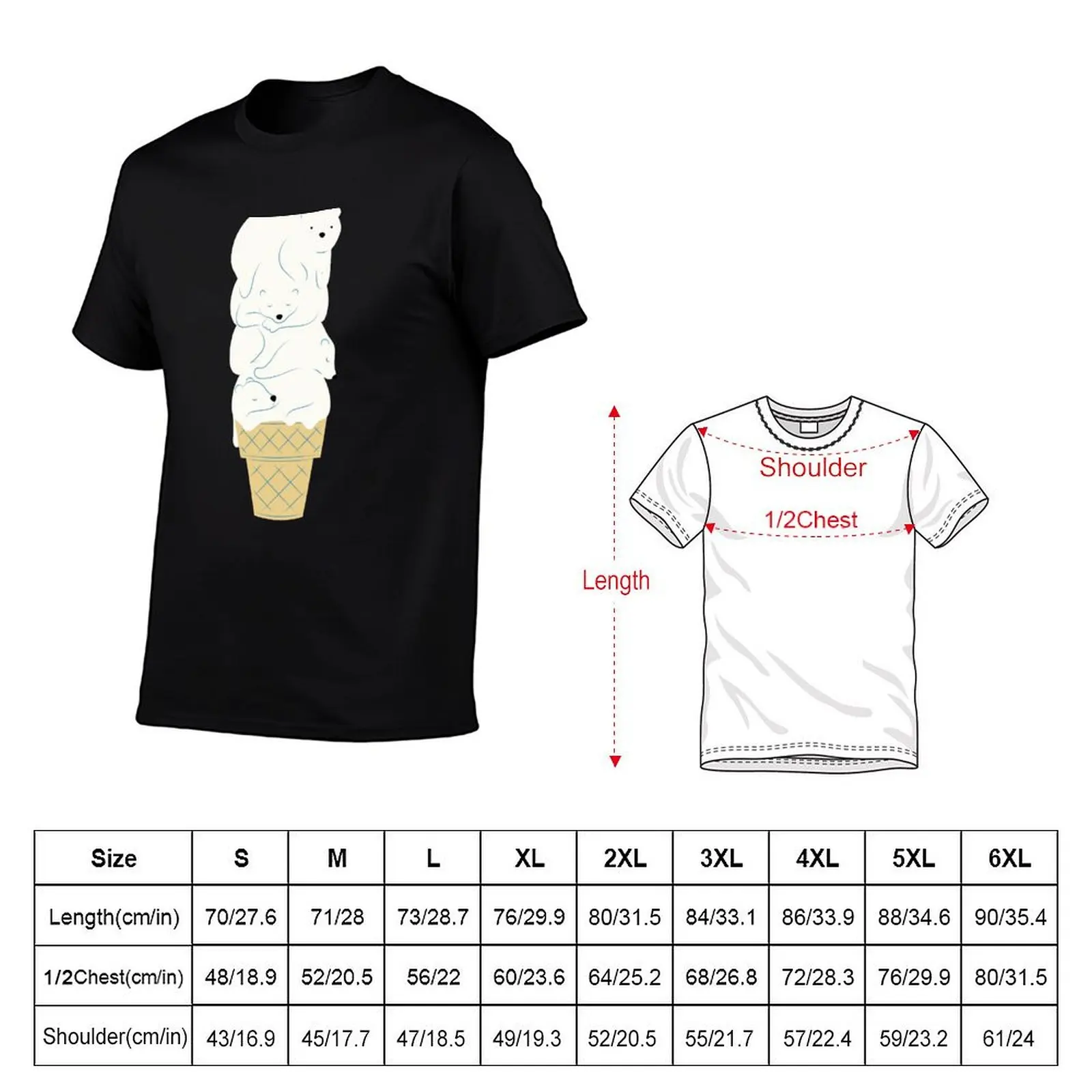 Polar Bear Ice Cream T-Shirt Soft Casual Short Sleeve Cotton Tee