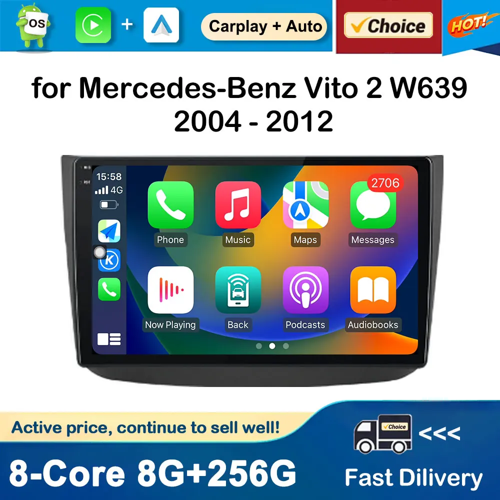 

Android Auto Car Multimedia Radio Player for Mercedes-Benz Vito 2 W639 2004 - 2012 GPS Navigation DSP Stereo Bluetooth Head Unit