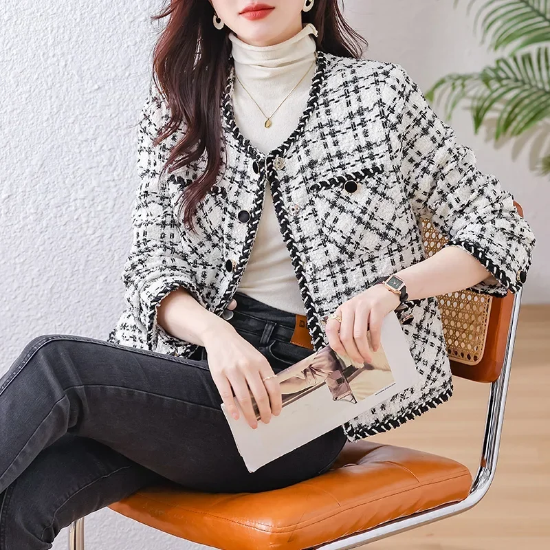 Graceful Socialite Short Tweed Oberbekleidung High-End Damenbekleidung Plaid High Sense Socialite Top Eleganter Blazer Koreanischer Mantel