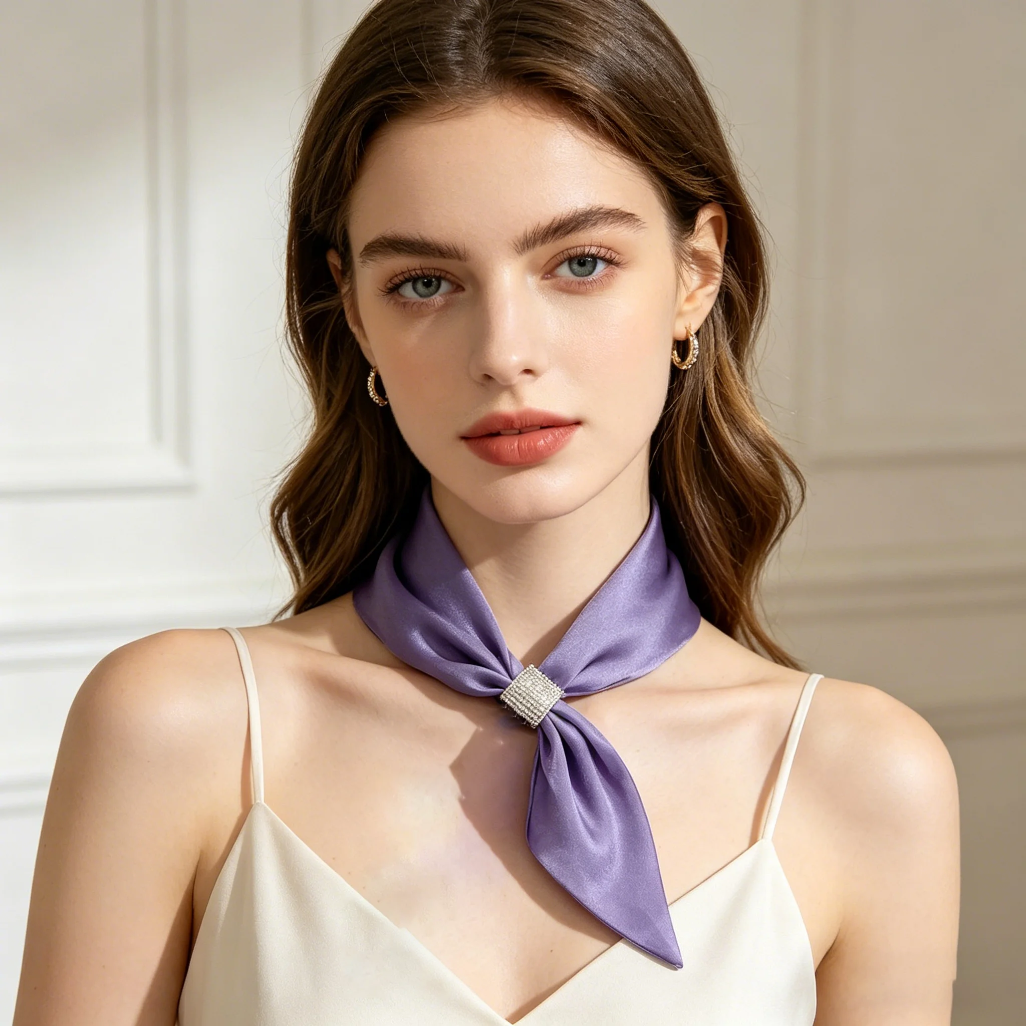 

New Fashion Satin False Rhinestone Decor Scarf Ideal For Going Out & Dressing Up Your Look Elegant Bandana'