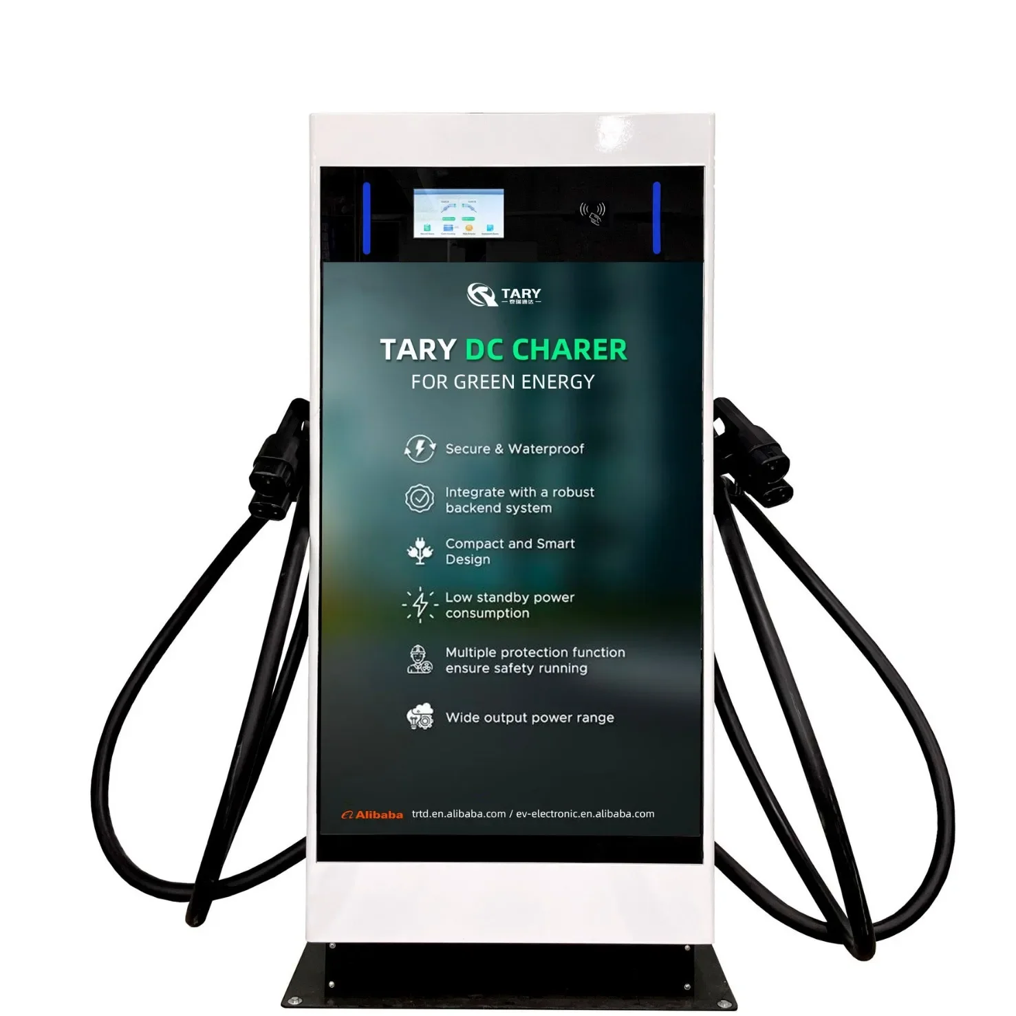 محطة شحن السيارة الكهربائية 60KW شاشة إعلانية نموذجية جديدة مع مسدس مزدوج قياسي OCPP وبطاقة الضرب