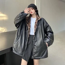 2023 New Double Faced Leopard Pattern Thickened Plush Coat Women's Vintage Leather Co Student Cotton Coat Cotton Coat Fashion