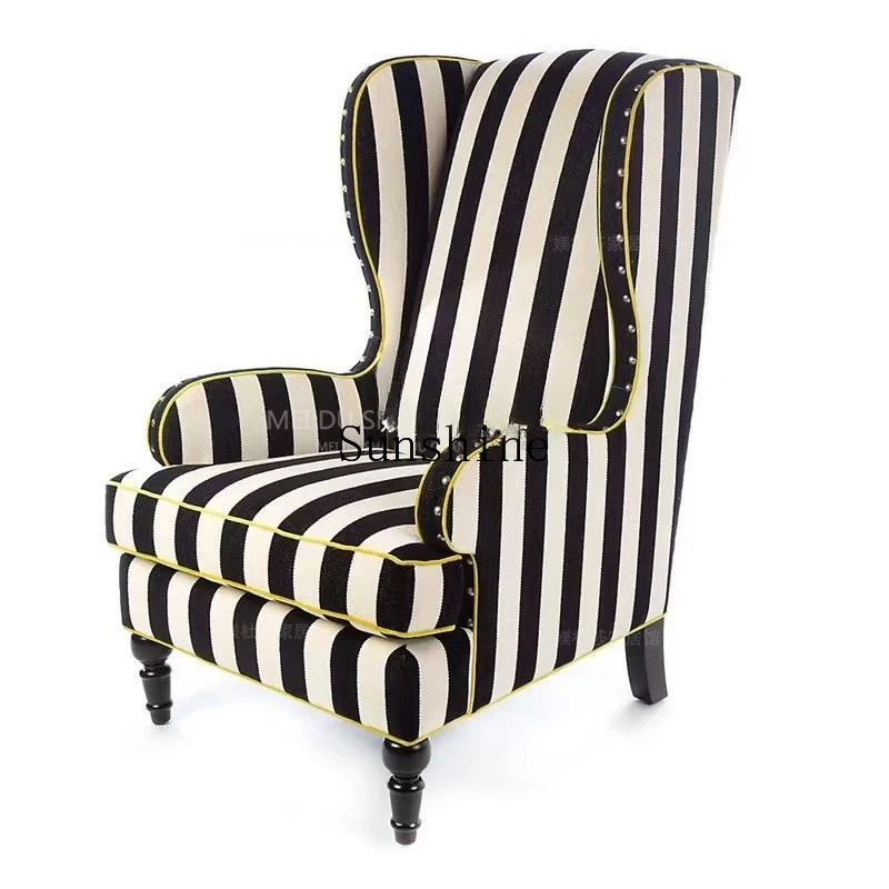 American country black and white striped single sofa chair French retro living room casual high back tiger chair