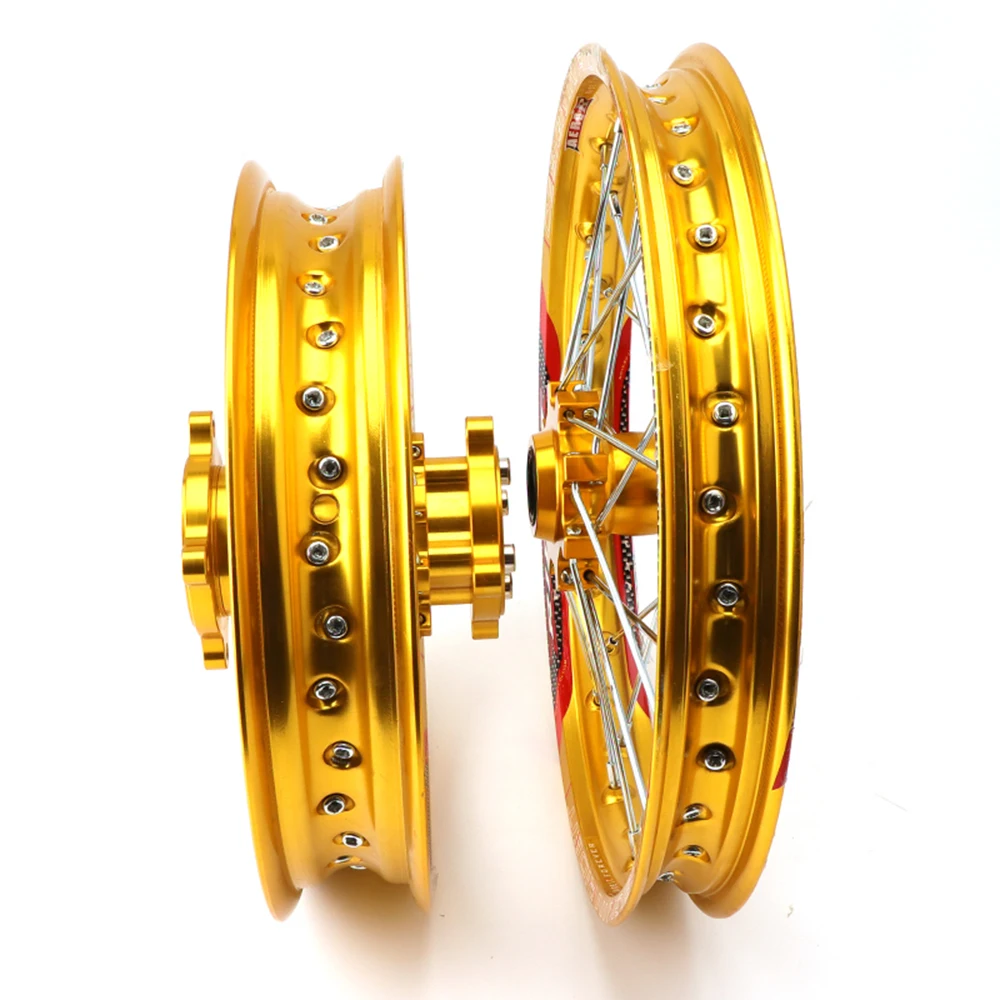 

Комплект золотых алюминиевых колес 12/14 дюймов — задняя часть 1,40x14 и передняя часть 1,85x12 — подходит для пит-байков Kayo HR-160cc и TY150CC"