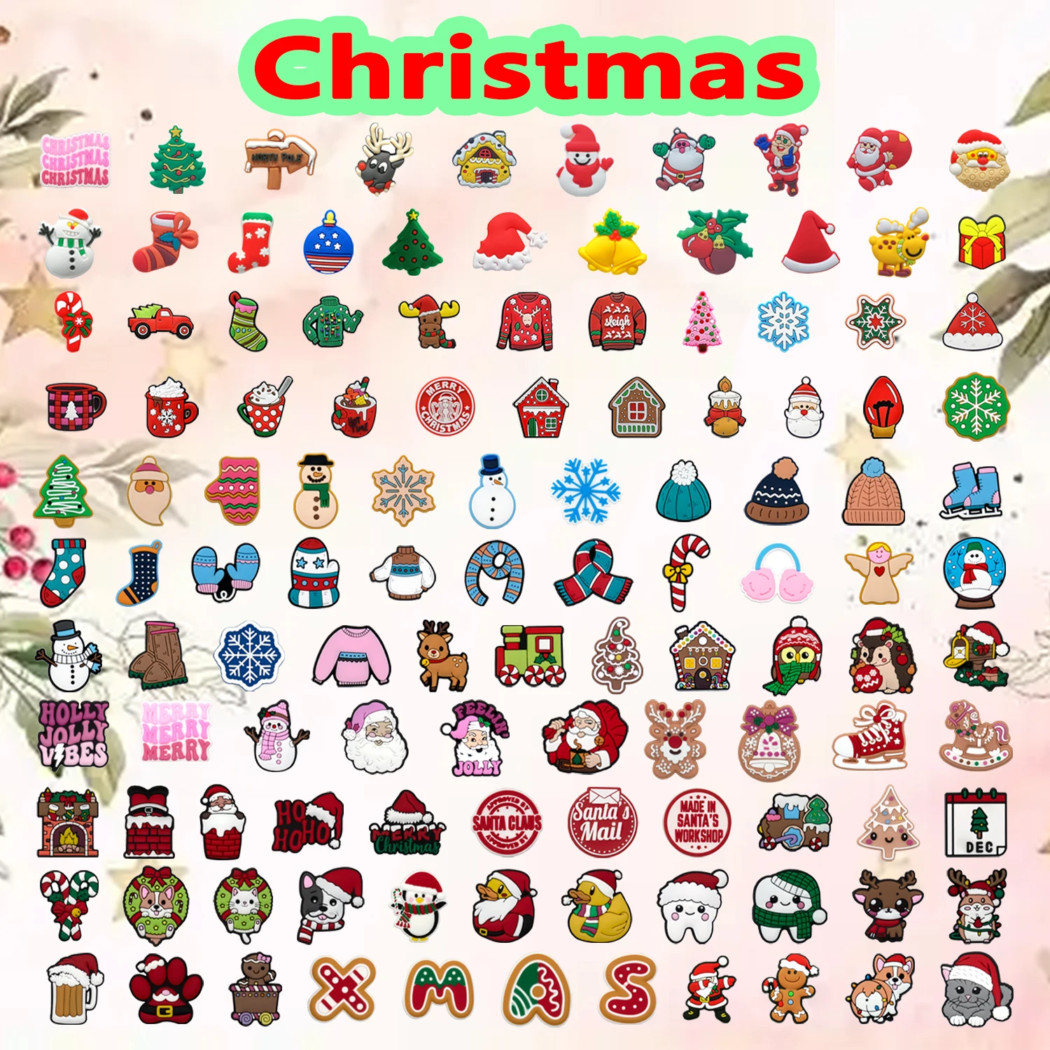 1/25/50/120/162pcs Gingerbread Man Christmas Shoe Decoration for Sandals Santa Claus Shoe Accessories Charms Fits All Clog Gift