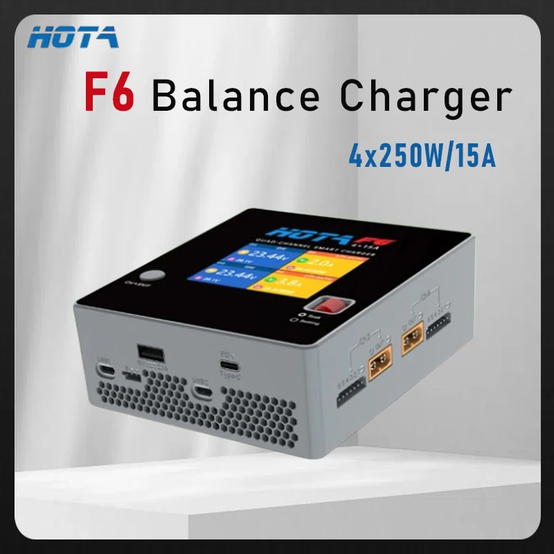 HOTA F6 Smart Balance Зарядное устройство 4x250 Вт/15 А с разъемом Type-C 2 в 1 XT60 Lipo LiIon NiMH аккумулятор для iPhone iMac Samsung Зарядка