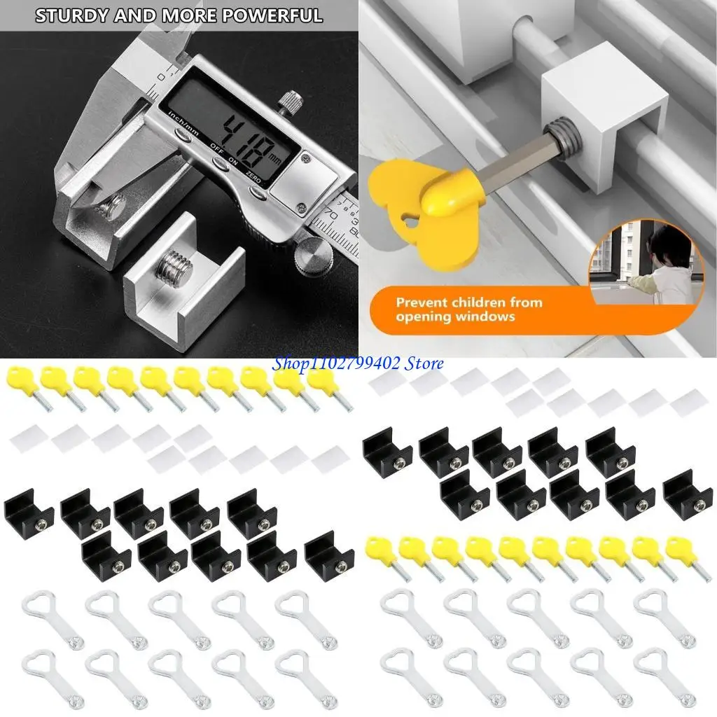 547F 10 قطعة قفل نافذة منزلق قابل للتعديل، سدادات نافذة من سبائك الألومنيوم مع مفتاح