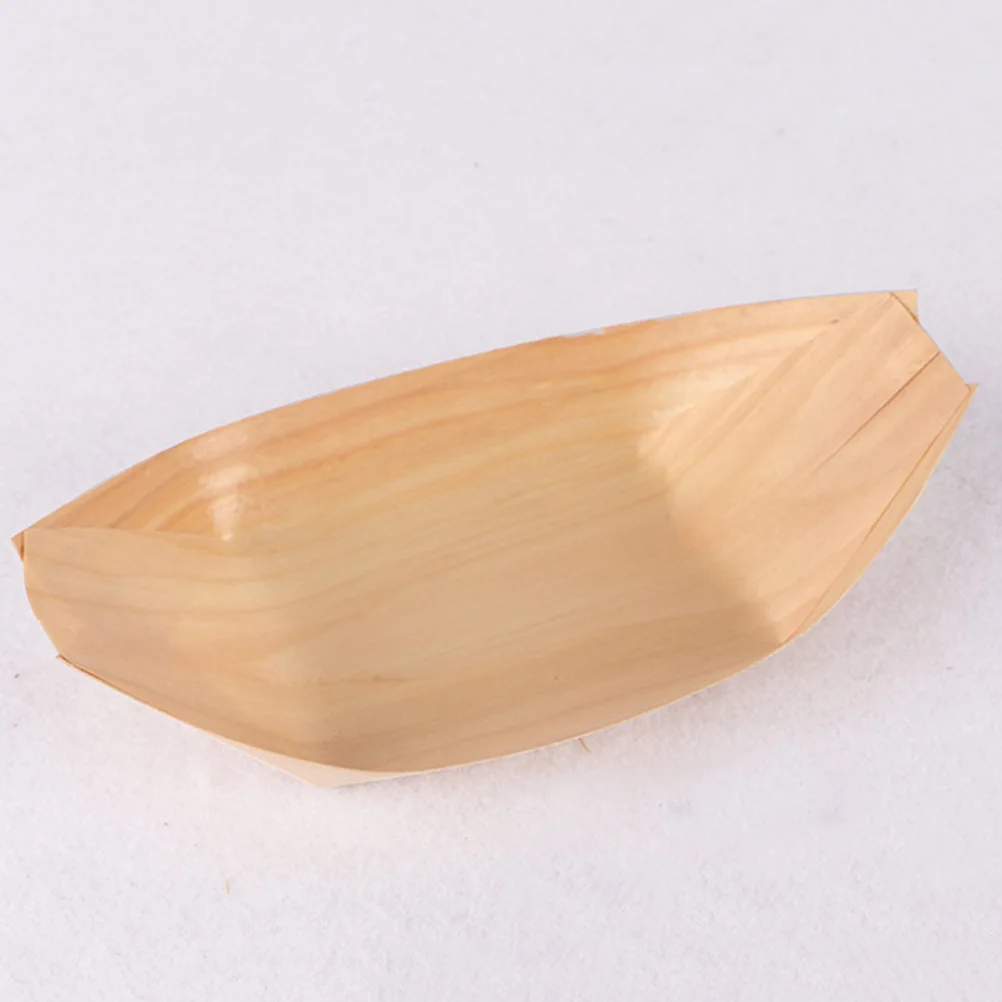

100pcs Wooden Sushi Snack Boat Disposable Food Tray Boat Shape Wood Tray Nibbles Sashimi Serving Kitchen Barware Party Picnic