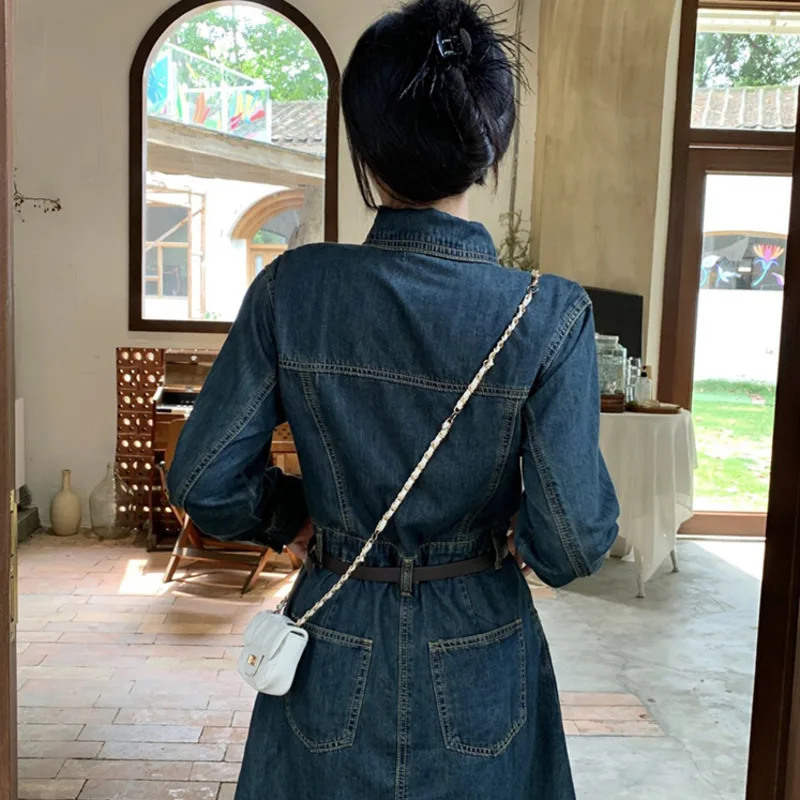 Jeans Dresses Women Denim Daily Long Sleeve Vintage Solid Office Lady  Elegant Fashion Casual Chic Personality Dresses