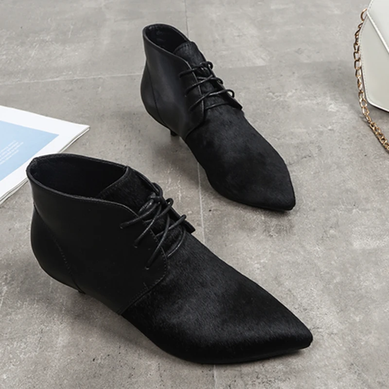 Elegant New Autumn Winter Boots For Women Pointed Toe Lace-up Stiletto Heel Fashion Soft Leather Ankle Boots
