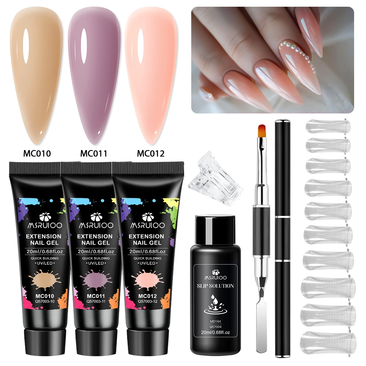 MSRUIOO 7/11-teiliges Set, 20 ml, Schnellverlängerungs-Gel-Set, alles für Maniküre, Gel-Nagelverlängerungsset, Slip-Lösung, Acryl-Nagelkunst-Gel