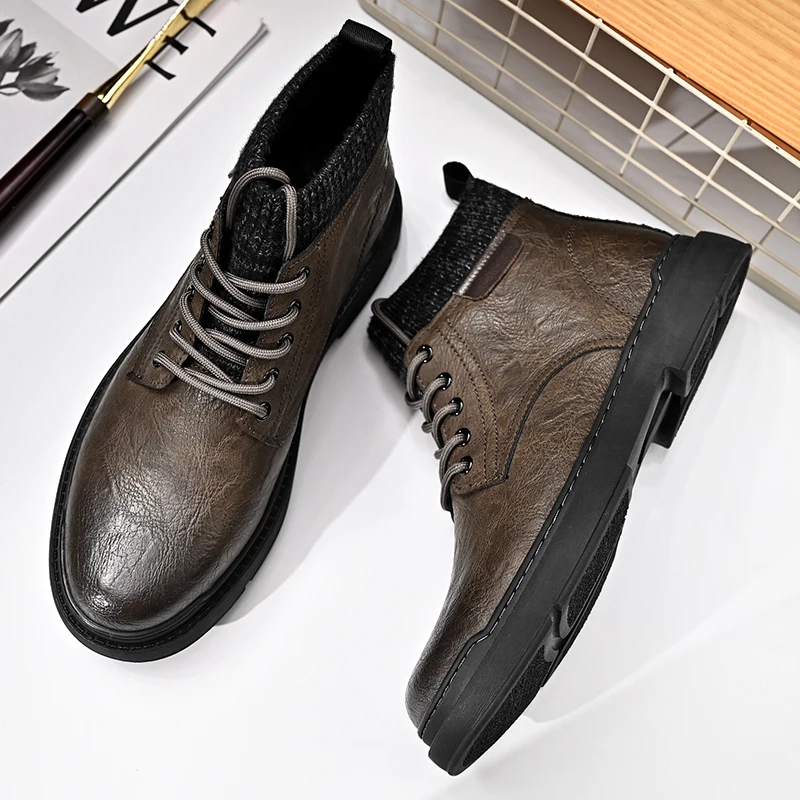 Men's genuine leather boots Retro casual style dress Business office party Hot selling autumn and winter outdoor leather shoes